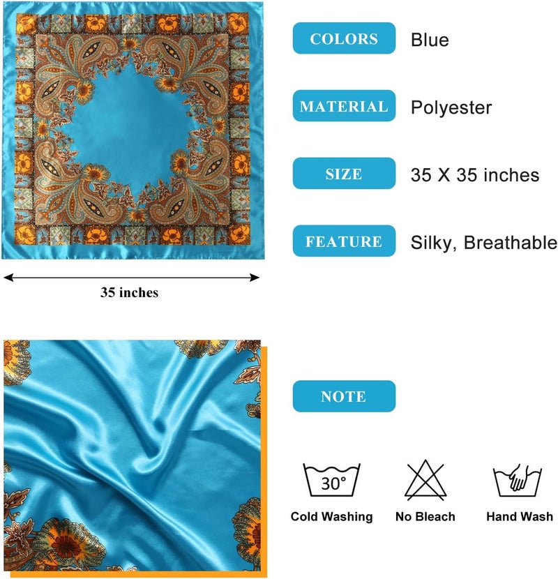 VBAEI 35” Large Square Satin Head Scarf - 1Pcs Satin Hair Scarf Silk Bandana Head Wraps For Women - Image 3